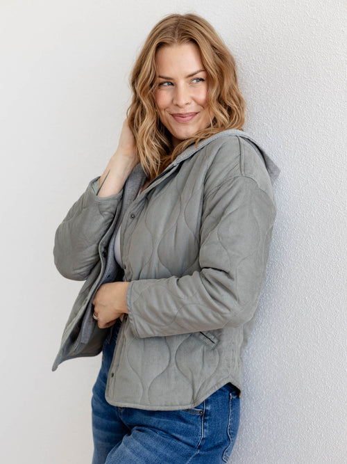 olive hooded quilted jacket