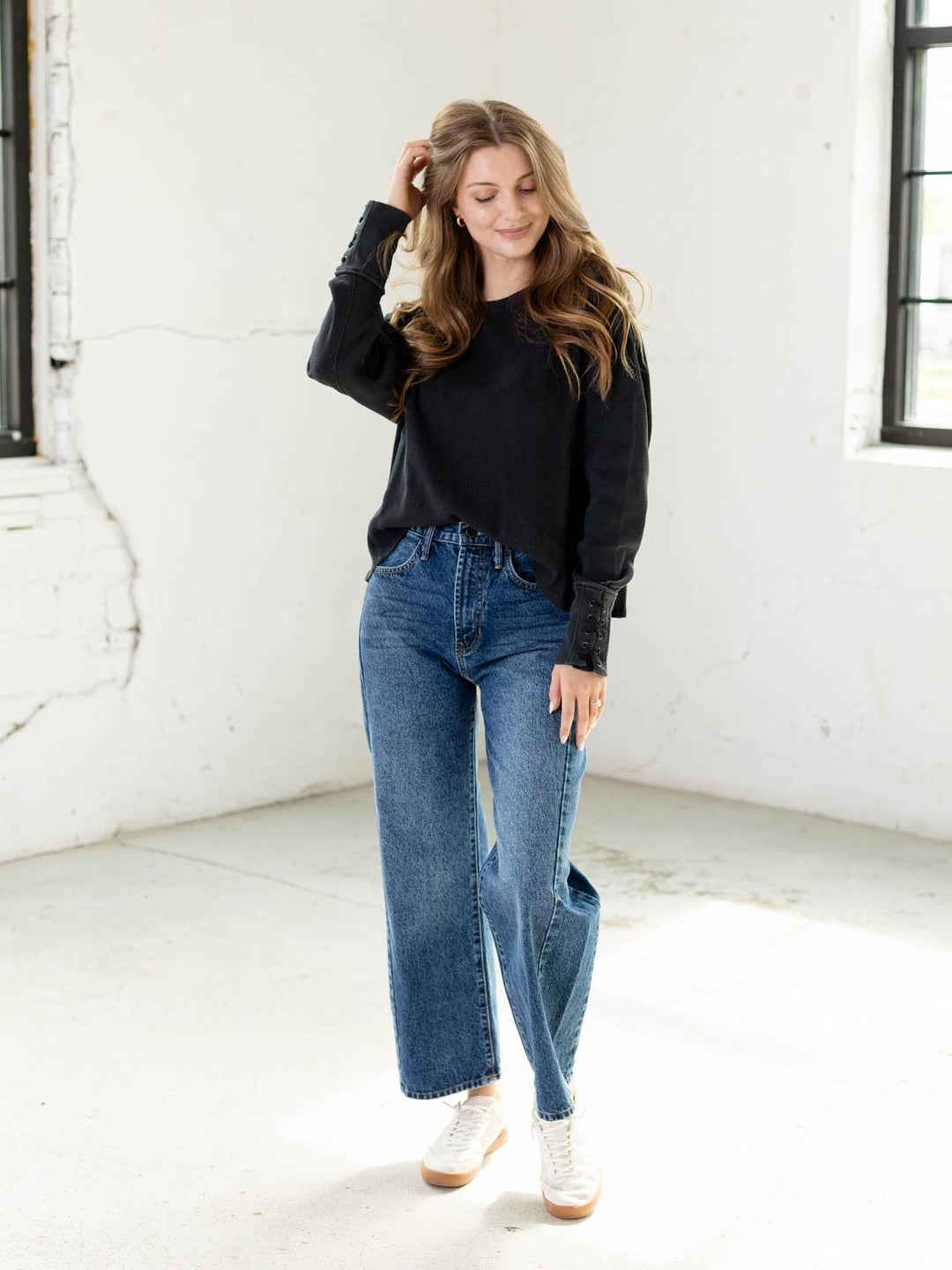 washed black thermal oversized top