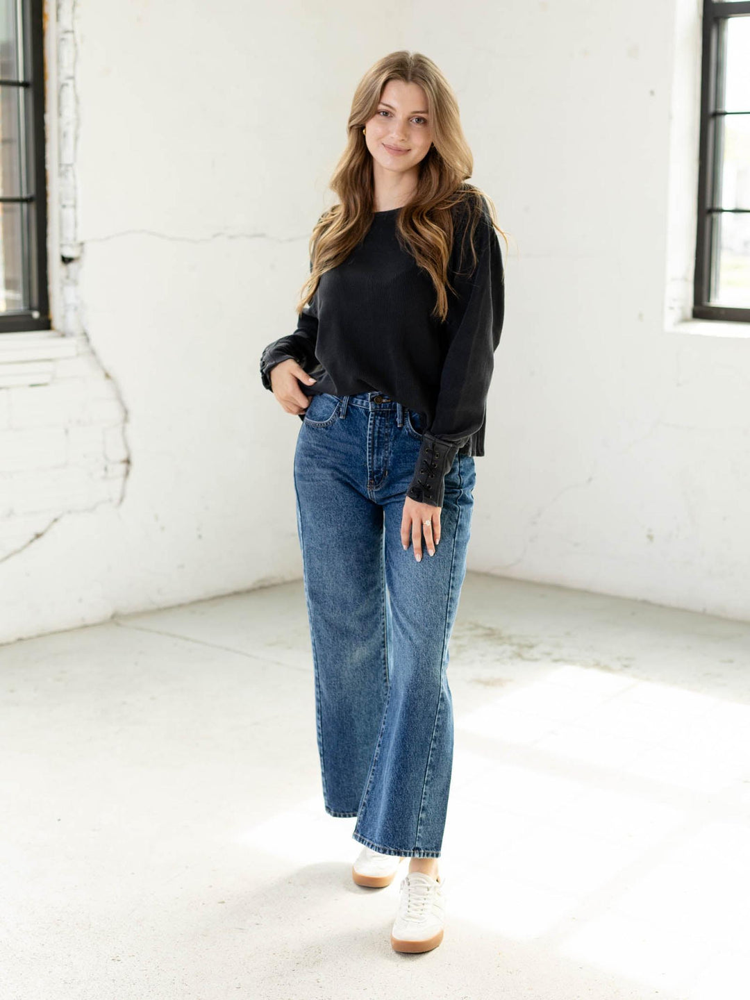 washed black thermal oversized top