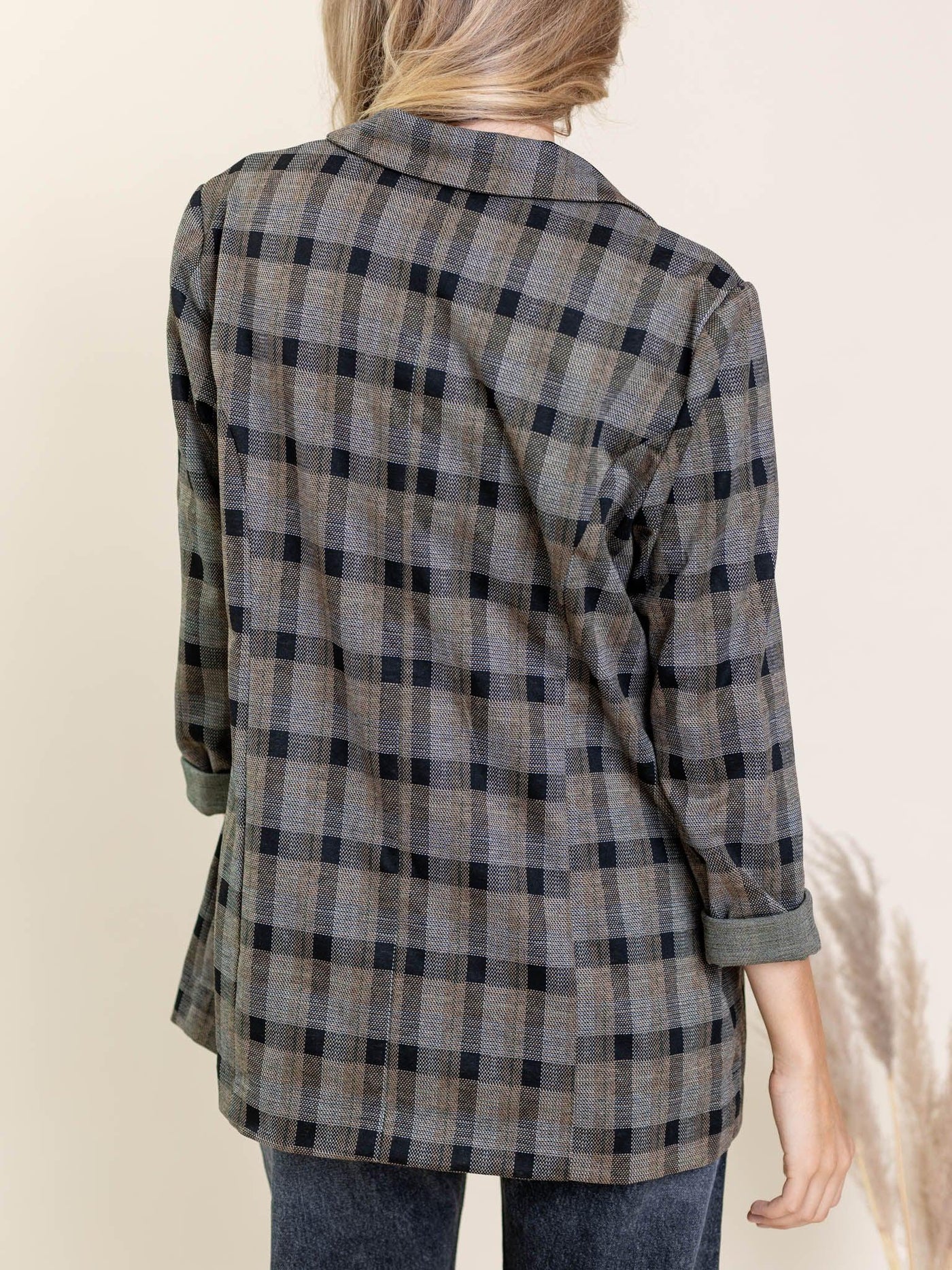 plaid knit blazer