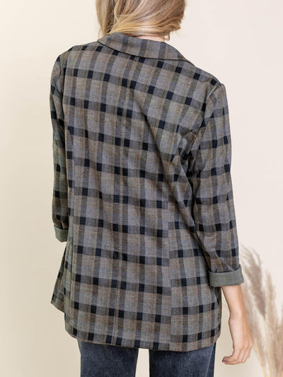 plaid knit blazer