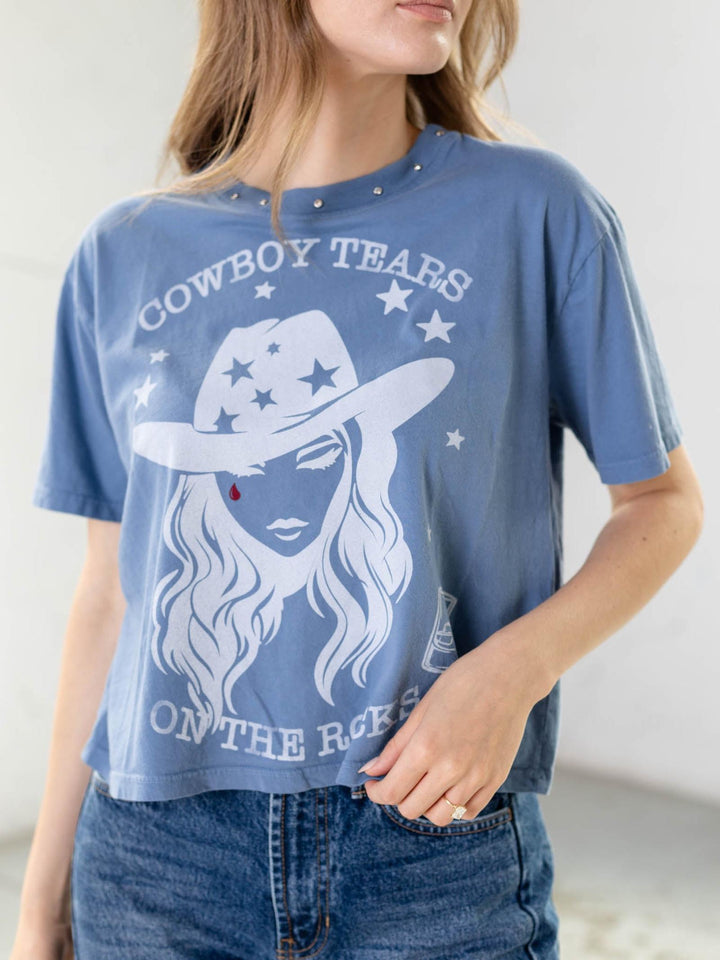 western cowboy tears rhinestone tee