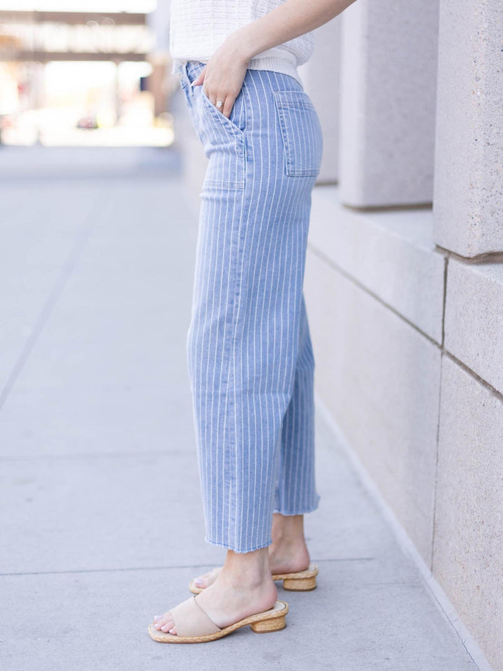 barrel pinstripe jeans