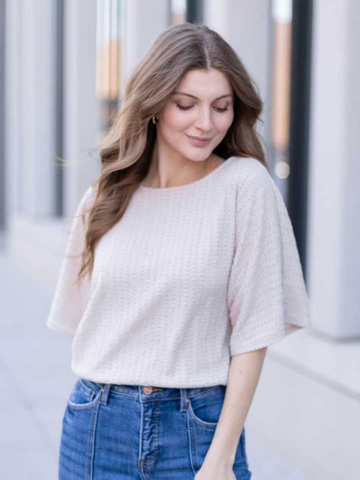 waxy textured knit top