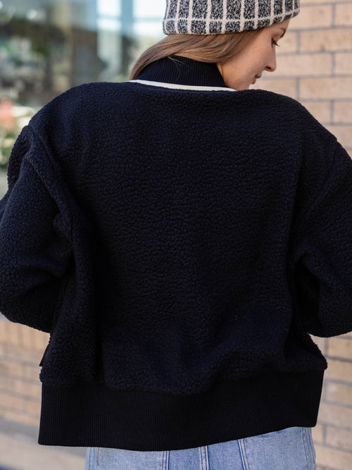 black and white trim sherpa jacket