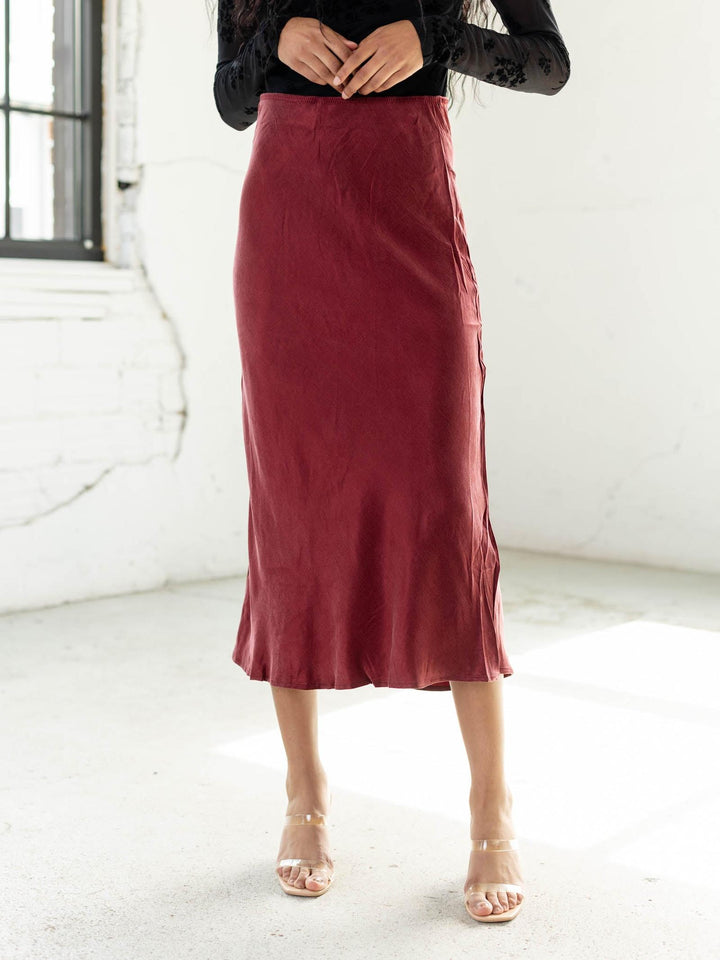 maroon midi skirt
