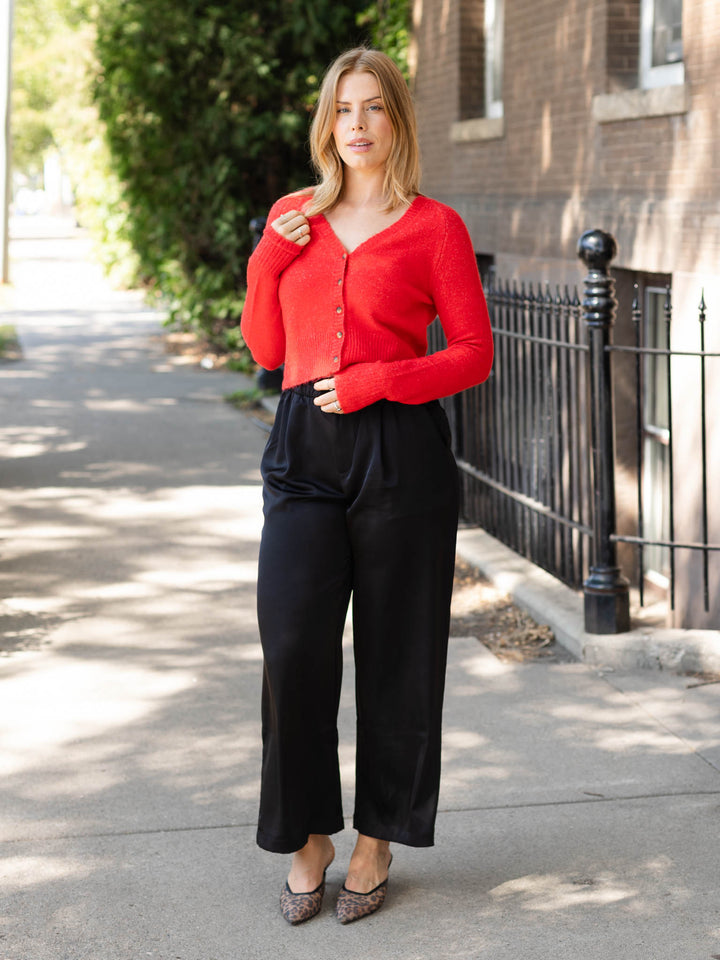 bright red cropped sweater cardigan