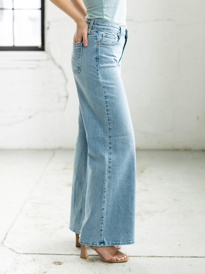 light wash wide leg denim