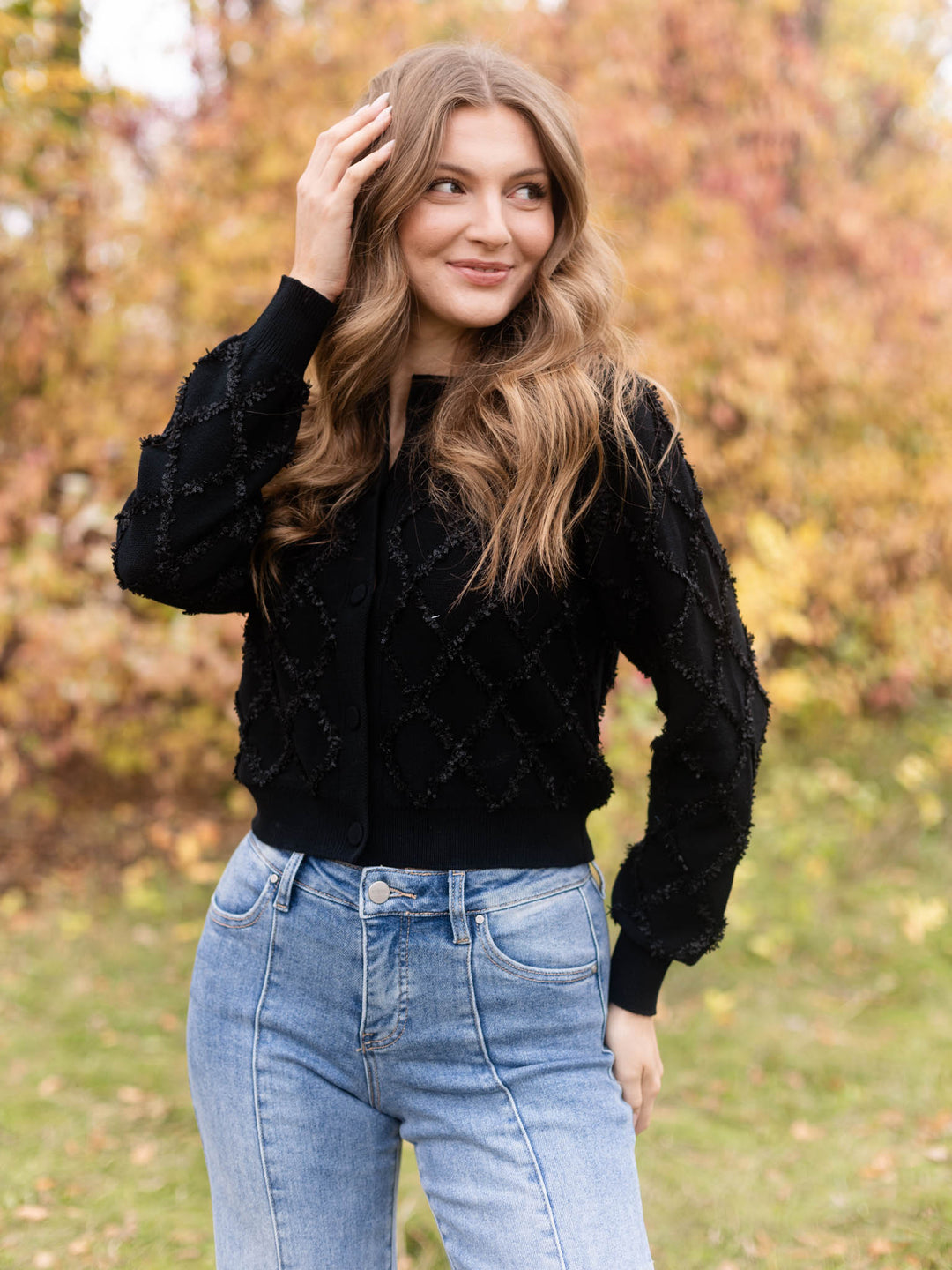diamond textured cardigan