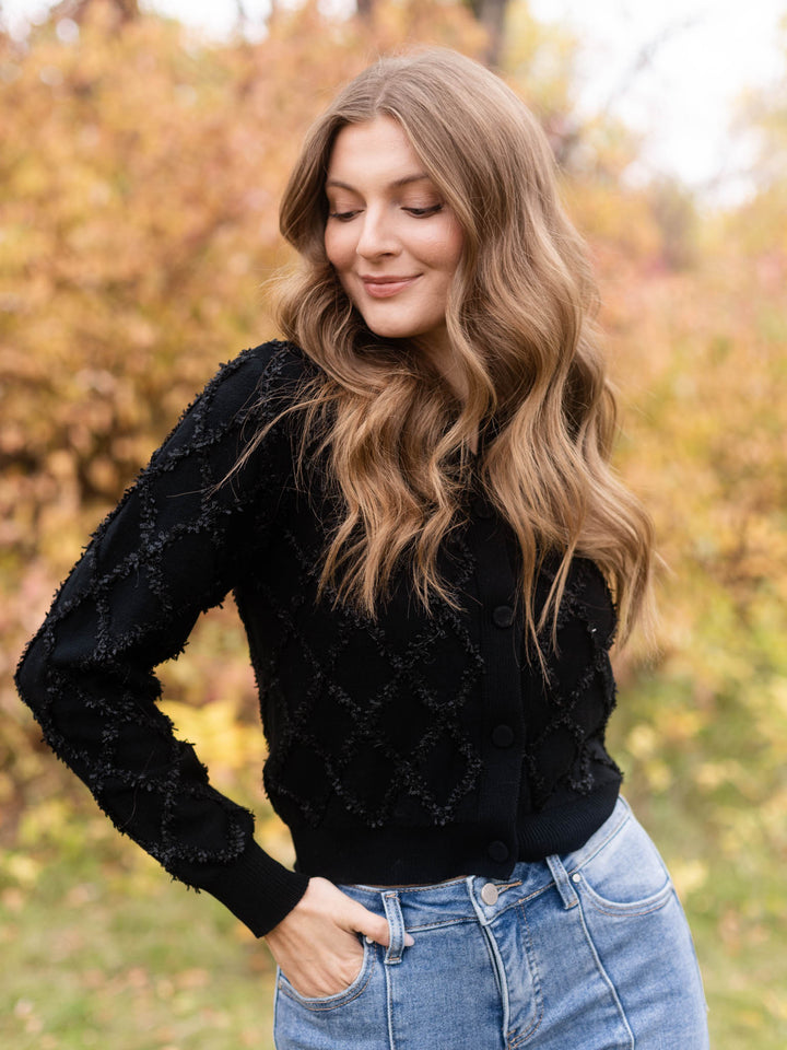 diamond textured cardigan