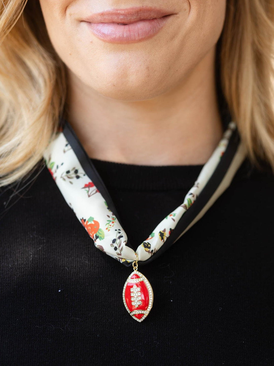 floral neutral red football scarf necklace