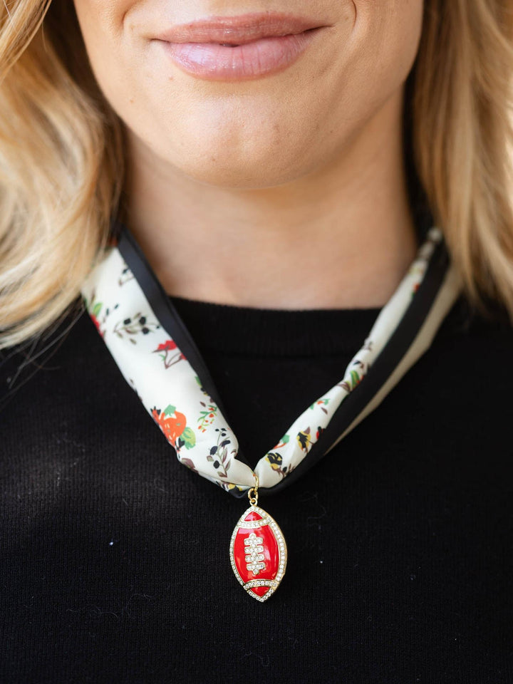 floral neutral red football scarf necklace