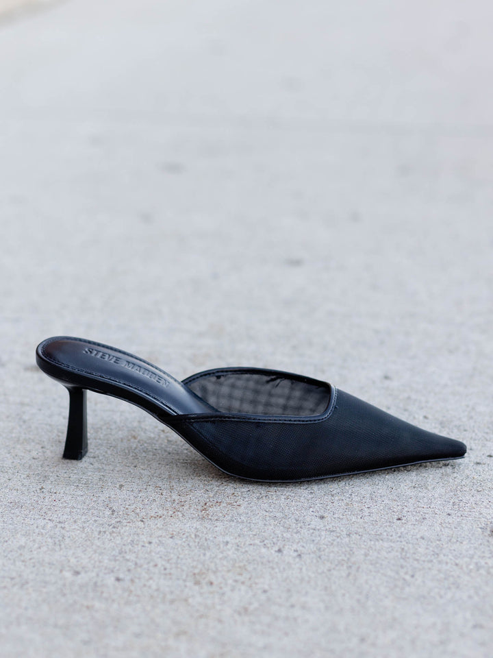 black mesh mule heel