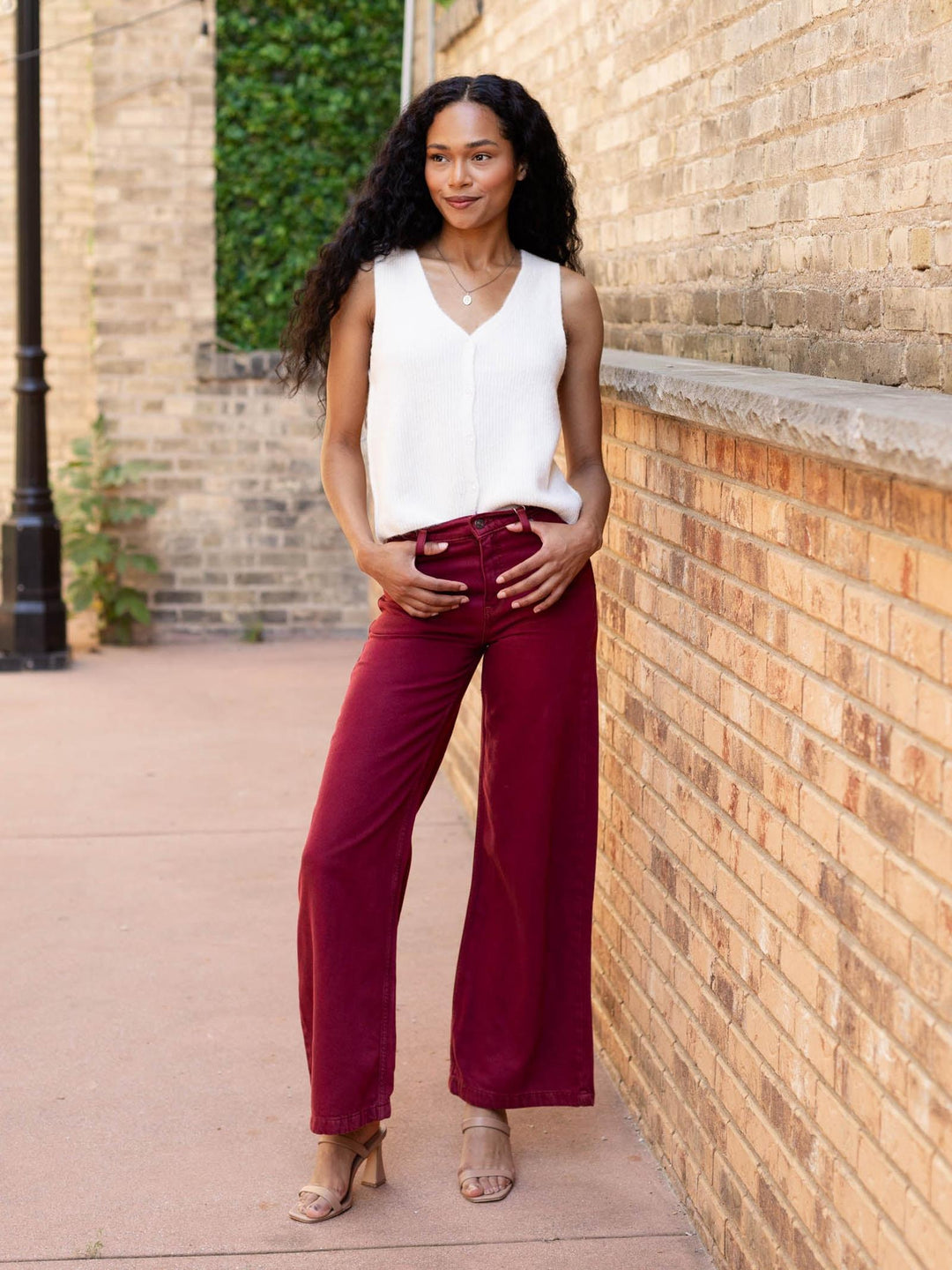 rich jewel toned wide straight leg jean