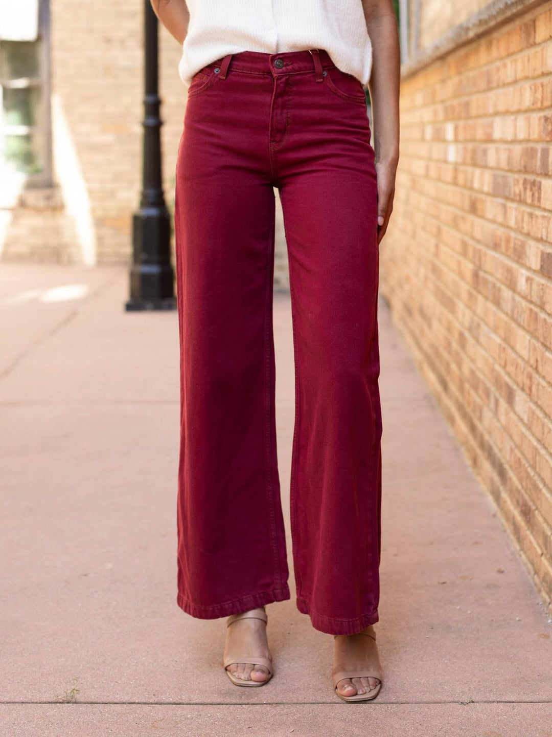 rich jewel toned wide straight leg jean