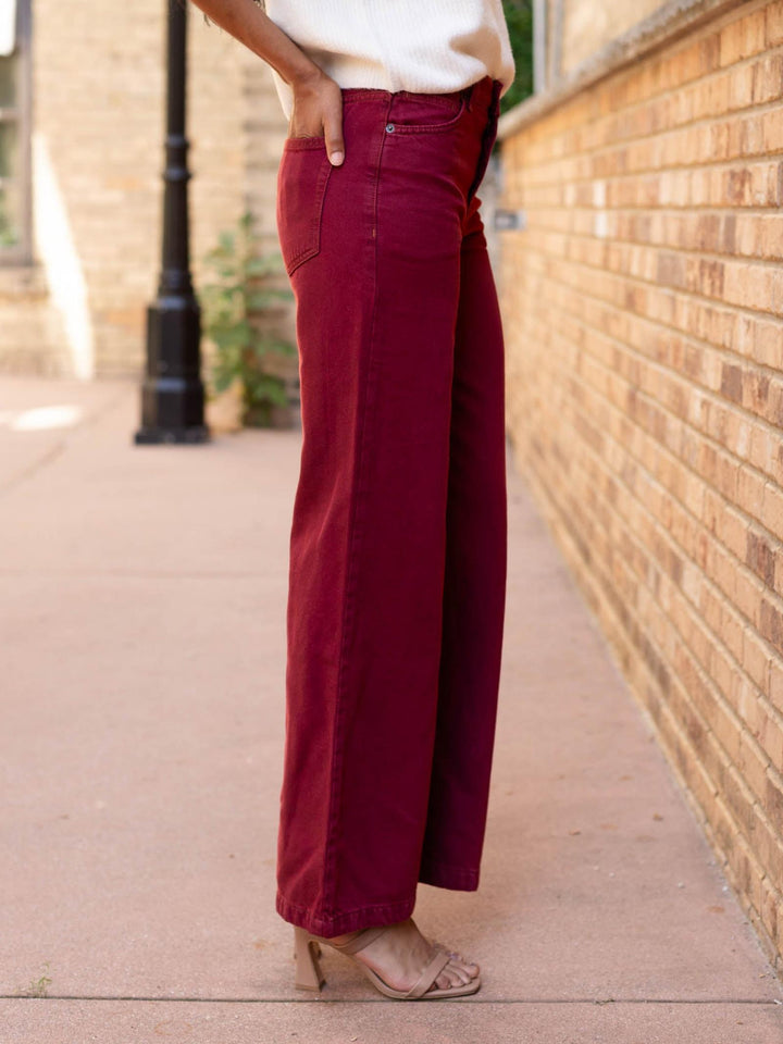 rich jewel toned wide straight leg jean