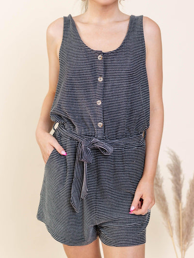 button front stripe romper