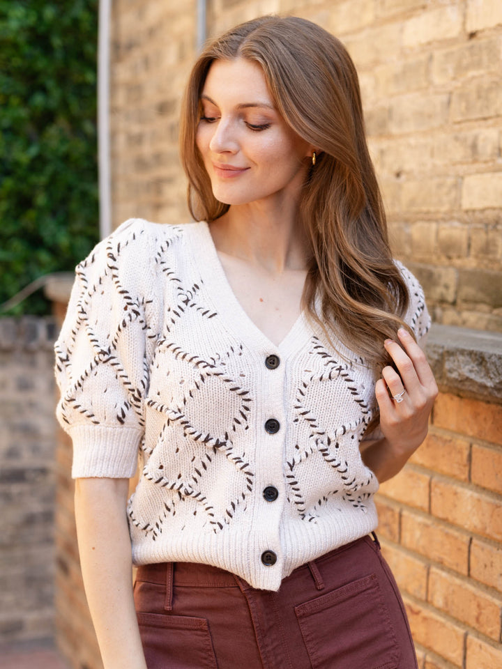 contrast stitch short sleeve cardigan