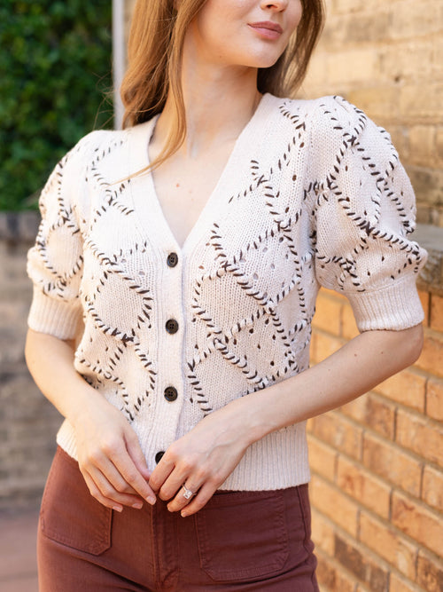 contrast stitch short sleeve cardigan