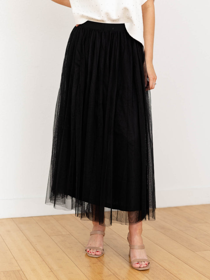 black tulle midi skirt