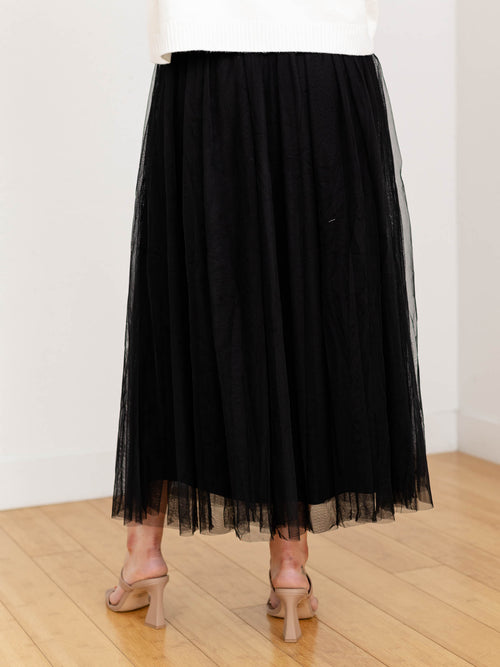 black tulle midi skirt
