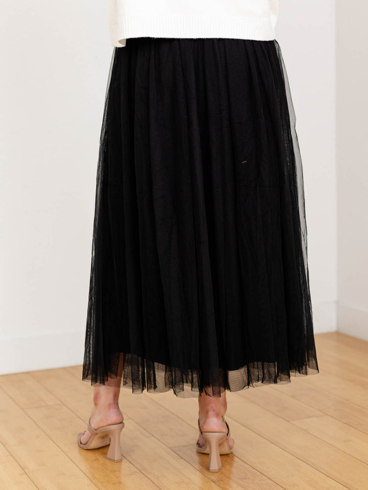 black tulle midi skirt