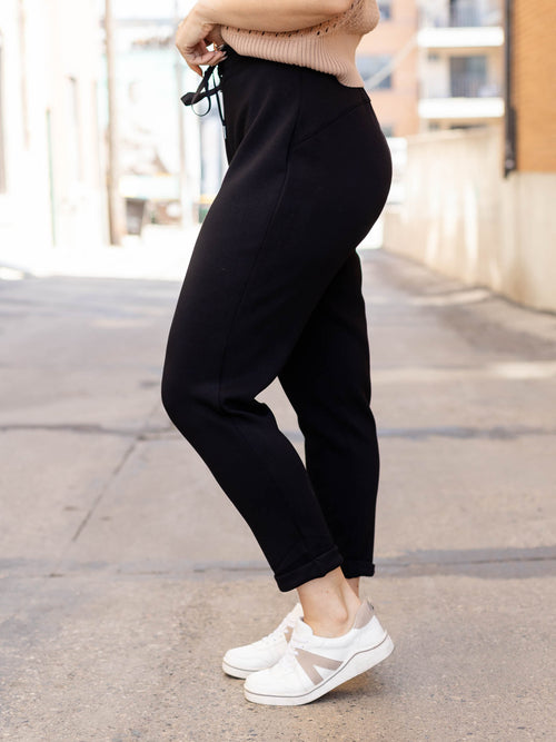 black slim tapered soft pants