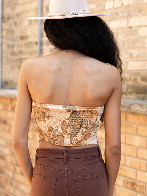 satin paisley printed strapless top