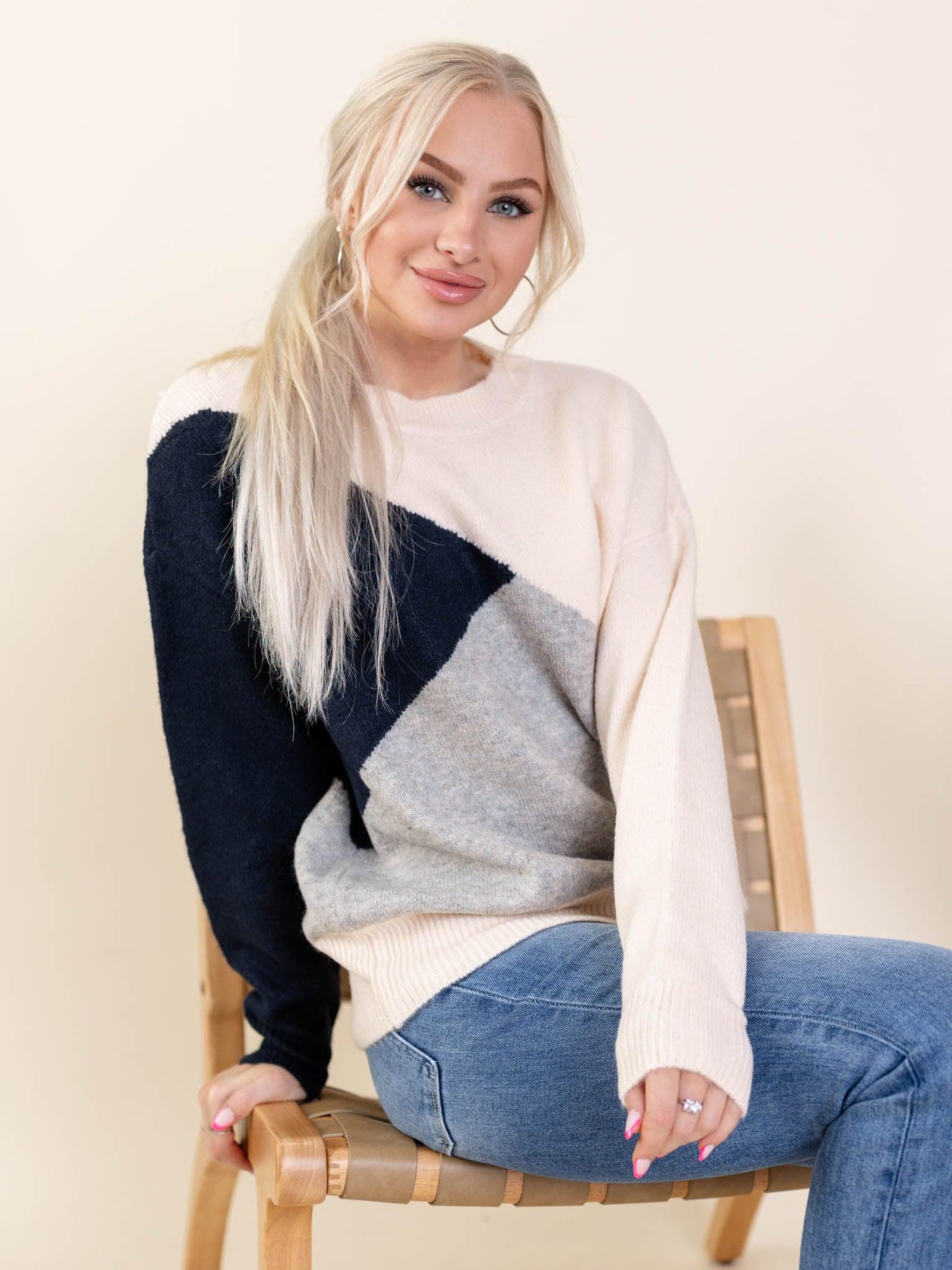 navy color block sweater