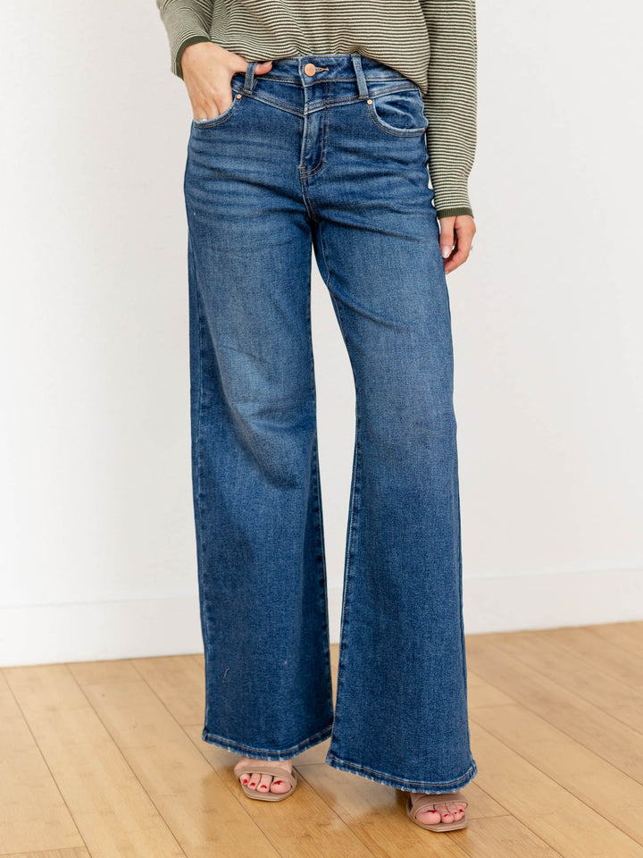 wide leg front yoke denim jeans
