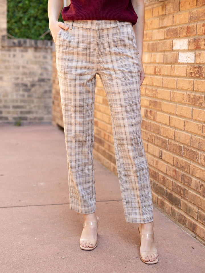 plaid check knit trouser