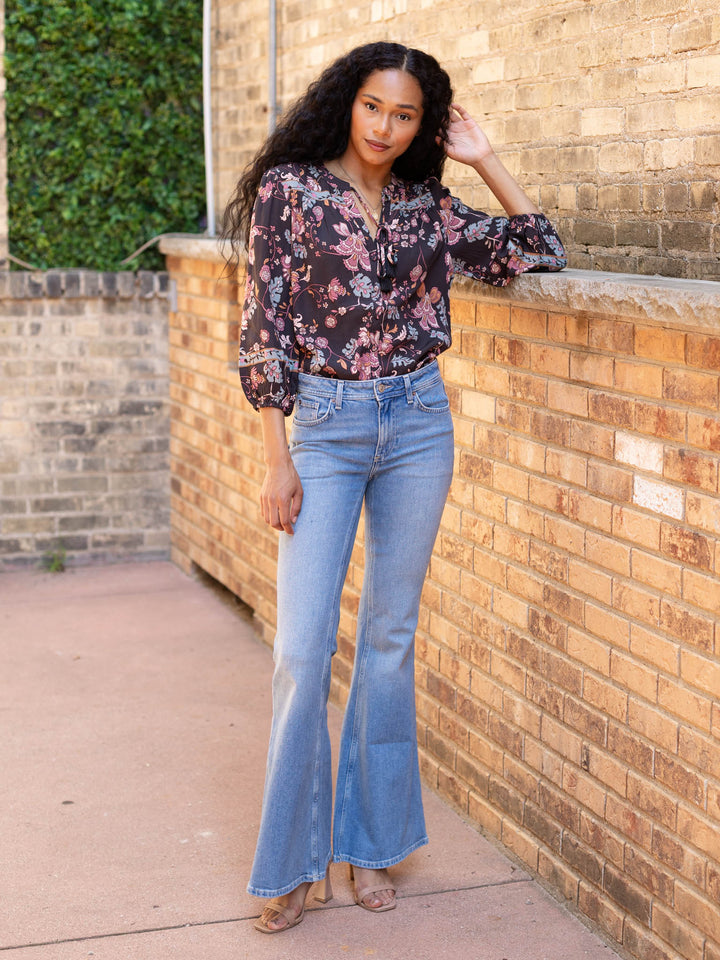 light medium wash extreme flared denim