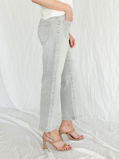light grey slim wide leg cropped denim