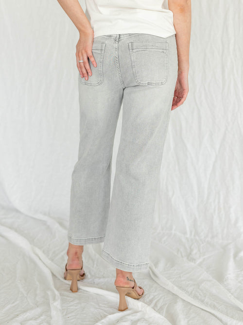 light grey slim wide leg cropped denim