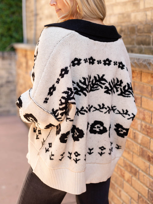 black and cream drop shoulder cardi