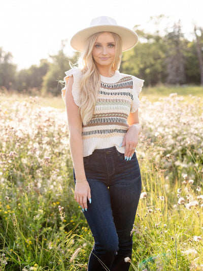 colored stripe flutter sleeve sweater