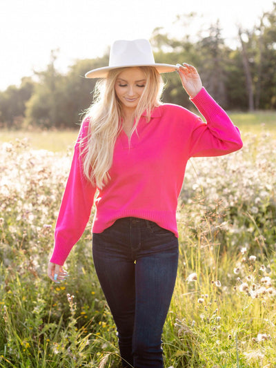 notched neck sweater