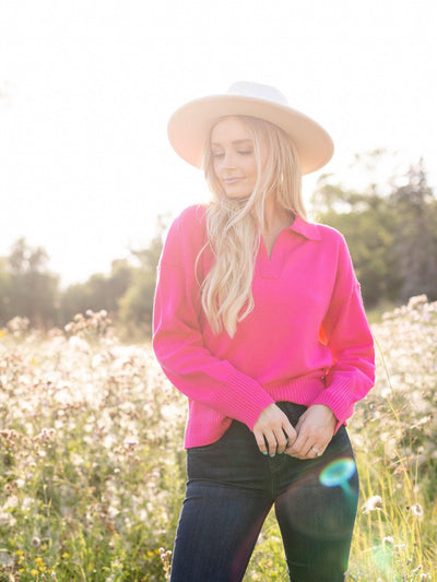 pink collared sweater