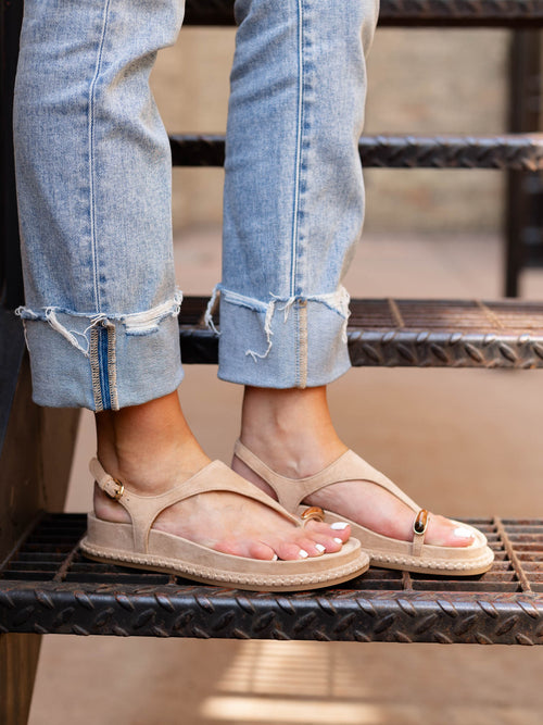 toe ring suede neutral sandal