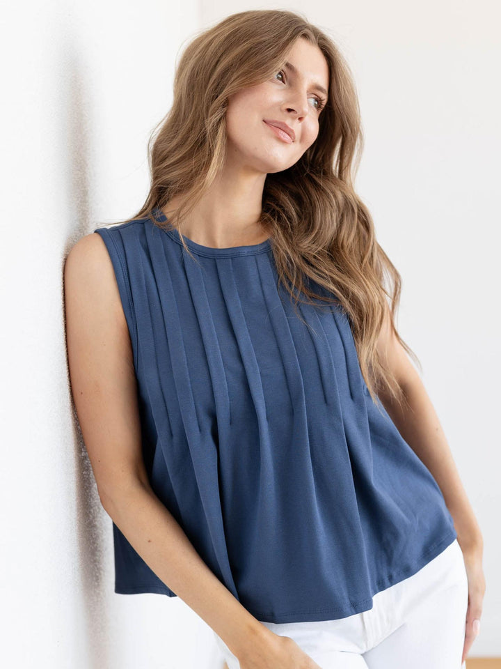 sleeveless pleated top