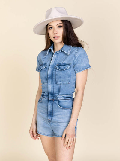 zip front denim romper