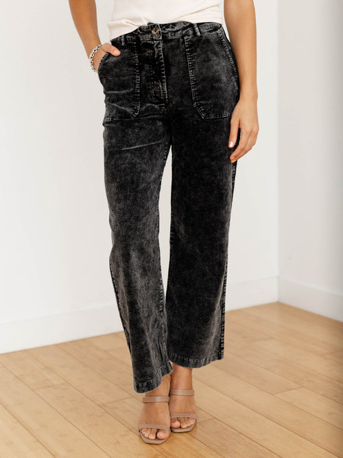 washed corduory ribbed black pants