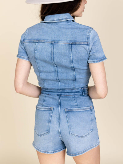 short sleeve denim romper