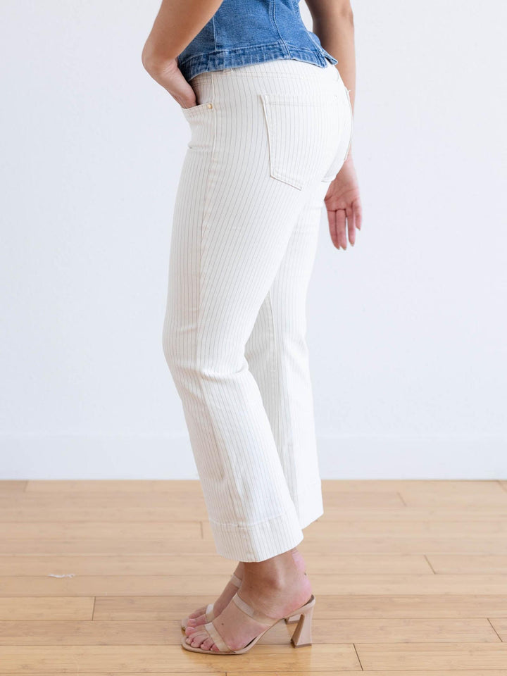 colored pinstripe denim