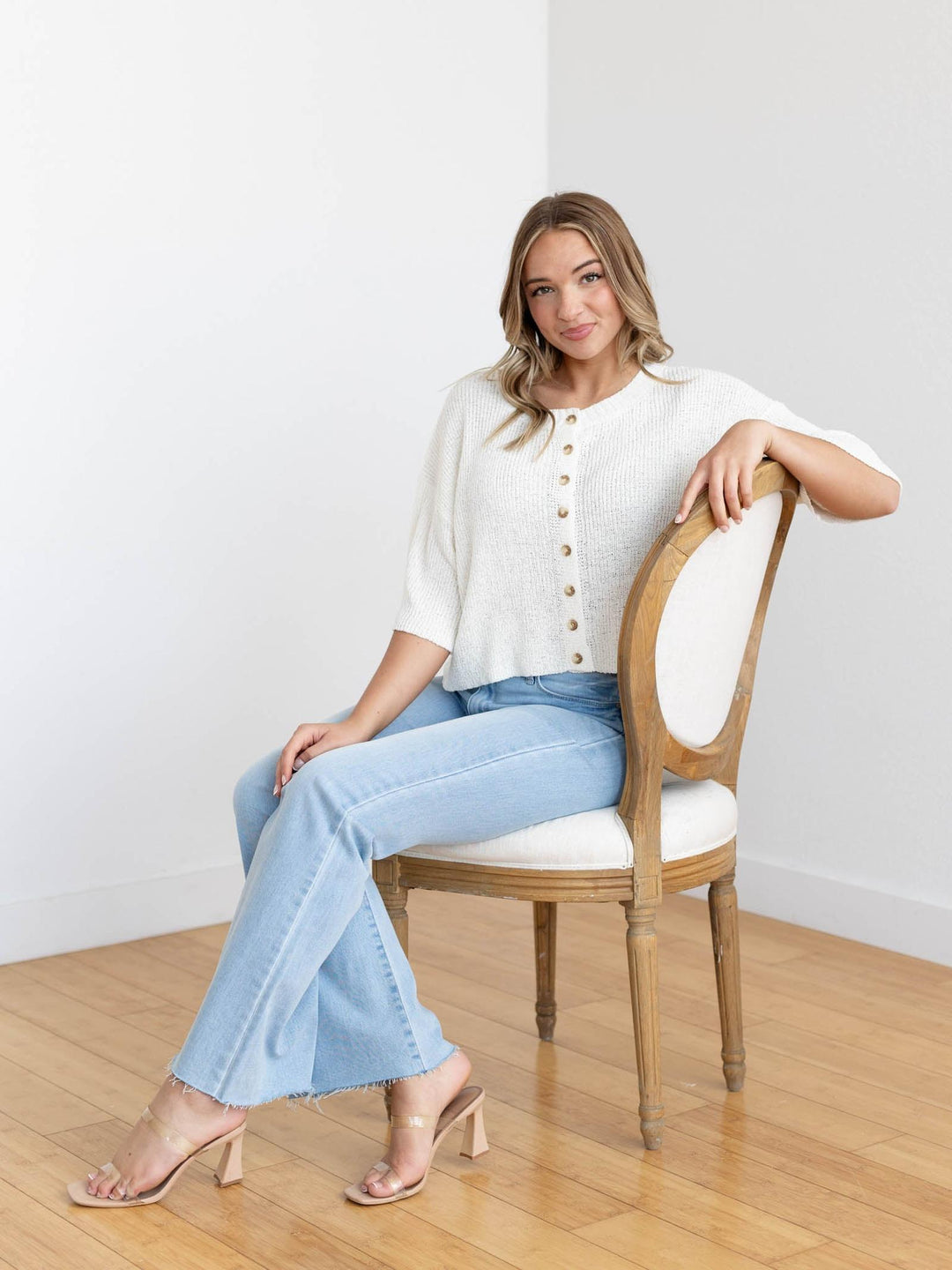 sheer knit short sleeve cardigan