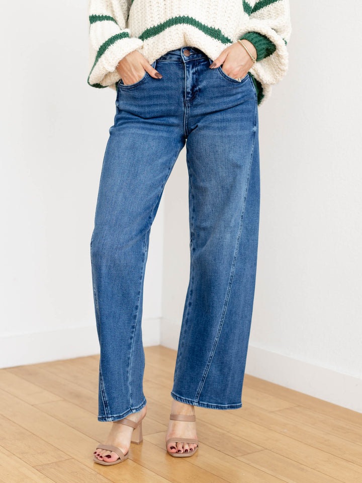 twisted seam barrel jeans