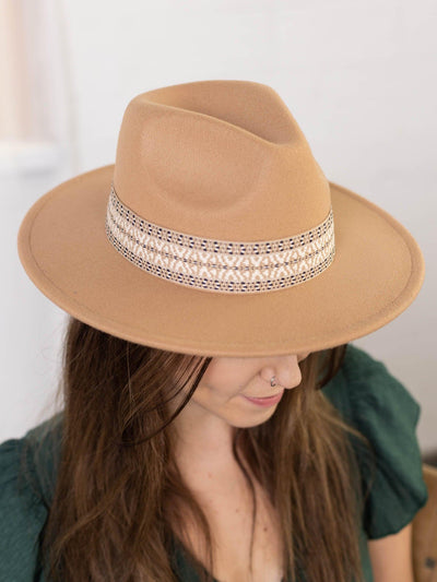 tan printed band hat