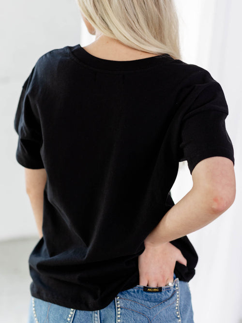 black rock and roll graphic tee