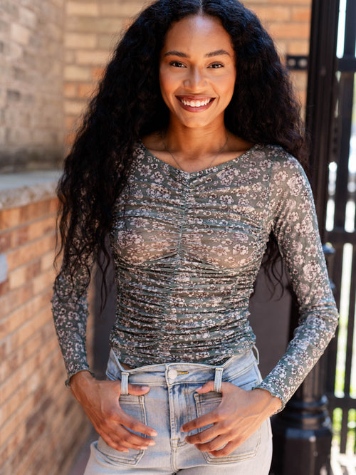 green floral mesh sweater