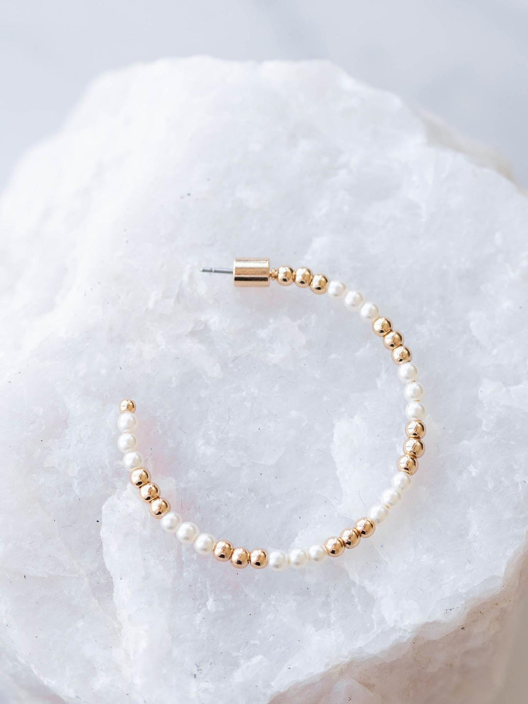 Water Resistant Pearl and Metal 2" Hoop Earring